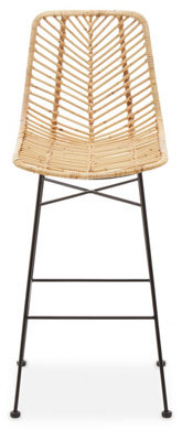 Orsina Rattan Brown Bar Chair, Rattan Kitchen Stool, Hand-Woven Breakfast Stool With Black Metal Legs - image 1