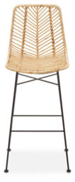 Orsina Rattan Brown Bar Chair, Rattan Kitchen Stool, Hand-Woven Breakfast Stool With Black Metal Legs