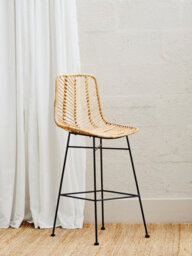Orsina Rattan Brown Bar Chair, Rattan Kitchen Stool, Hand-Woven Breakfast Stool With Black Metal Legs - thumbnail 2