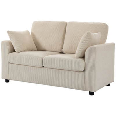 Beige 2 Seater Sofa, Small Couch With Spring Cushion, Wide And Deep Seat - image 1