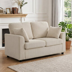 Beige 2 Seater Sofa, Small Couch With Spring Cushion, Wide And Deep Seat - thumbnail 5