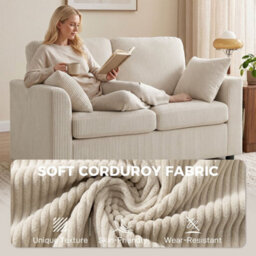 Beige 2 Seater Sofa, Small Couch With Spring Cushion, Wide And Deep Seat - thumbnail 4