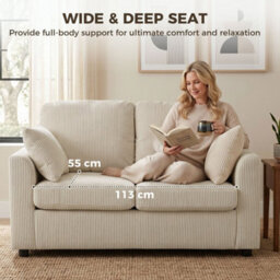 Beige 2 Seater Sofa, Small Couch With Spring Cushion, Wide And Deep Seat - thumbnail 6