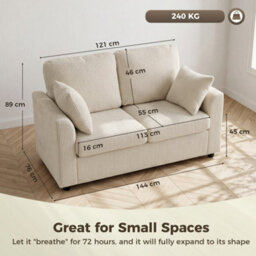 Beige 2 Seater Sofa, Small Couch With Spring Cushion, Wide And Deep Seat - thumbnail 2