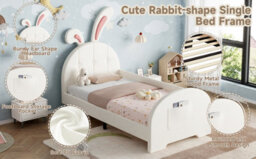 Matteo 3Ft Single Rabbit-Shaped Upholstered Bed Frame - Cream White - thumbnail 7