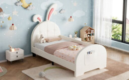 Matteo 3Ft Single Rabbit-Shaped Upholstered Bed Frame - Cream White - thumbnail 8