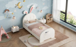Matteo 3Ft Single Rabbit-Shaped Upholstered Bed Frame - Cream White - thumbnail 9
