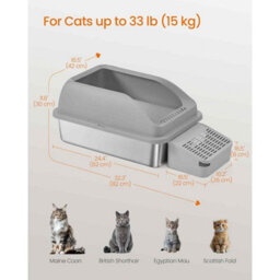 High Sided Stainless Steel Cat Litter Tray, Open Top Cat Toilet With Step, Scoop And Brush, Slate Grey - thumbnail 2