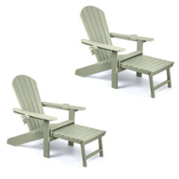 2Pc Sage Green Adirondack Garden Chair, Hdpe Reclining Outdoor Armchair - thumbnail 1