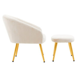 Orsina Beige Velvet Arm Chair With Footstool, Velvet Upholstered Accent Chair & Footstool, Armchair Set For Home - thumbnail 3