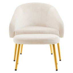 Orsina Beige Velvet Arm Chair With Footstool, Velvet Upholstered Accent Chair & Footstool, Armchair Set For Home - thumbnail 2