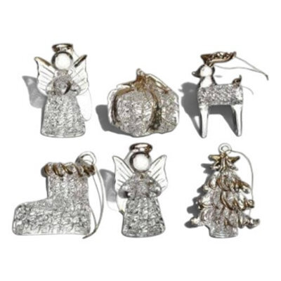 Heaven Sends Christmas Set Of 6 Glass Hanging Christmas Tree Decorations, Silver, 6 X 3 Cm - Gloss Finish, Traditional Style