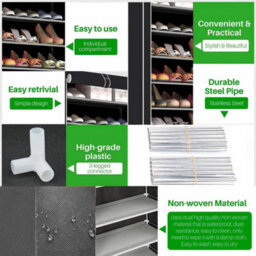 9 Tier Cabinet Storage Organiser Shoe Rack Stand Holds 27 Pairs Dustproof Black - Black - thumbnail 6