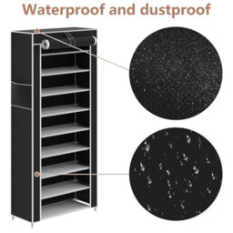 9 Tier Cabinet Storage Organiser Shoe Rack Stand Holds 27 Pairs Dustproof Black - Black - thumbnail 5