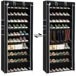 9 Tier Cabinet Storage Organiser Shoe Rack Stand Holds 27 Pairs Dustproof Black - Black - thumbnail 2
