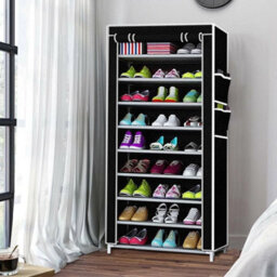 9 Tier Cabinet Storage Organiser Shoe Rack Stand Holds 27 Pairs Dustproof Black - Black - thumbnail 3