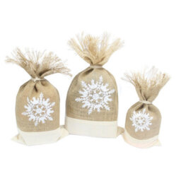 Danish White Snowflake Jute Pouch Set Of 3 - Christmas Gift Bags - thumbnail 2