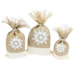 Danish White Snowflake Jute Pouch Set Of 3 - Christmas Gift Bags - thumbnail 3