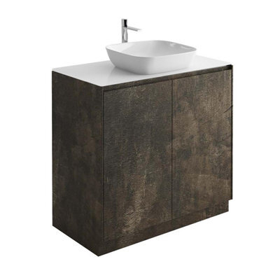 Plum&clay Rigel Metallic Floor Standing Bathroom Vanity Unit With White Worktop (W)900mm (H)850mm