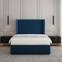 REGIONAL FURNISHINGS Divan Bed Set Blue Plush Velvet Upholstered 54Inch Headboard & Footboard 2Drawersfootend & Mattress In 4Ft 4Ft6 5Ft 6Ft - thumbnail 2