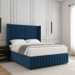 REGIONAL FURNISHINGS Divan Bed Set Blue Plush Velvet Upholstered 54Inch Headboard & Footboard 2Drawersfootend & Mattress In 4Ft 4Ft6 5Ft 6Ft - thumbnail 3