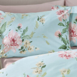 Catherine Lansfield Avebury Floral Reversible Double Duvet Cover Set With Pillowcases Duck Egg Blue - thumbnail 3
