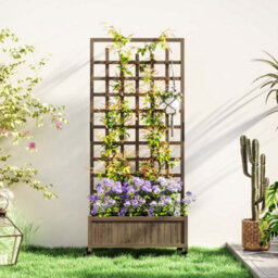Outsunny Wooden Trellis Planter, Raised Garden Bed With Wheels, Brown - thumbnail 8