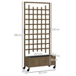 Outsunny Wooden Trellis Planter, Raised Garden Bed With Wheels, Brown - thumbnail 3