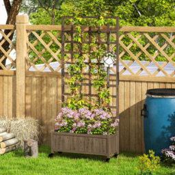 Outsunny Wooden Trellis Planter, Raised Garden Bed With Wheels, Brown - thumbnail 7