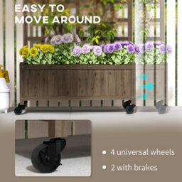 Outsunny Wooden Trellis Planter, Raised Garden Bed With Wheels, Brown - thumbnail 6