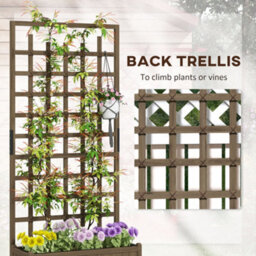 Outsunny Wooden Trellis Planter, Raised Garden Bed With Wheels, Brown - thumbnail 4
