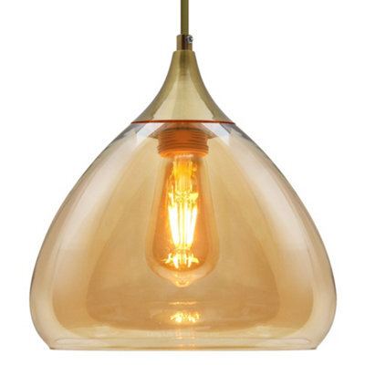 Long Life Lamps Company Modern Vintage Ceiling Hanging Brass Amber Glass Pendant Lamp Shade H3025 - image 1