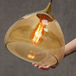 Long Life Lamps Company Modern Vintage Ceiling Hanging Brass Amber Glass Pendant Lamp Shade H3025 - thumbnail 6