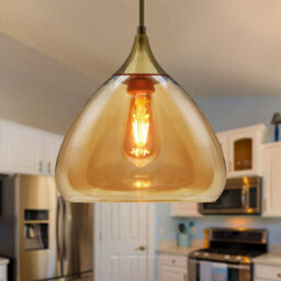 Long Life Lamps Company Modern Vintage Ceiling Hanging Brass Amber Glass Pendant Lamp Shade H3025 - thumbnail 7