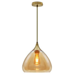 Long Life Lamps Company Modern Vintage Ceiling Hanging Brass Amber Glass Pendant Lamp Shade H3025 - thumbnail 4