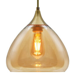Long Life Lamps Company Modern Vintage Ceiling Hanging Brass Amber Glass Pendant Lamp Shade H3025 - thumbnail 1