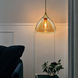 Long Life Lamps Company Modern Vintage Ceiling Hanging Brass Amber Glass Pendant Lamp Shade H3025 - thumbnail 9