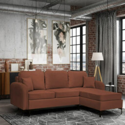 Venice L Corner Sofa Bed With Bonnell Spring Metal Legs Wooden Frame Dl Mechanism Storage 225X172X78X96 Cm Orange Right - thumbnail 1
