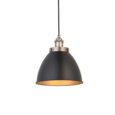 Luminosa Lighting Luminosa Franklin Single Pendant Ceiling Lamp, Aged Pewter Plate, Matt Black Paint - image 1