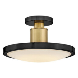 Luminosa Lighting Elstead Kieran Integrated Led Semi-Flush Ceiling Light Black & Brass 2700K, 3000K, 3500K, 4000K, 5000K - thumbnail 1