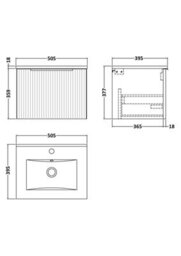 Hudson Reed Fluted Wall Hung 1-Drawer Vanity And Minimalist Basin, Contemporary Sink Vanity Unit, Soft Black, 500mm - thumbnail 7