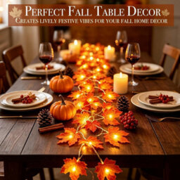 Amorly 2Pack Light Up Fall Maple Leaf Garland, 3M Halloween Home Decor, Battery Powered String Lights For Indoor & Outdoor Use - thumbnail 4
