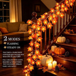 Amorly 2Pack Light Up Fall Maple Leaf Garland, 3M Halloween Home Decor, Battery Powered String Lights For Indoor & Outdoor Use - thumbnail 7