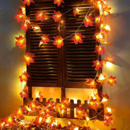 Amorly 2Pack Light Up Fall Maple Leaf Garland, 3M Halloween Home Decor, Battery Powered String Lights For Indoor & Outdoor Use - thumbnail 2