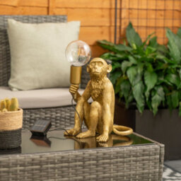 Valuelights Solar Powered Outdoor Garden Gold Monkey Table Lamp Animal Statue Light - thumbnail 5