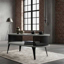 Modern Coffee Table Roenni Oval Shape Open Storage Space Black With Light Graphite - thumbnail 2
