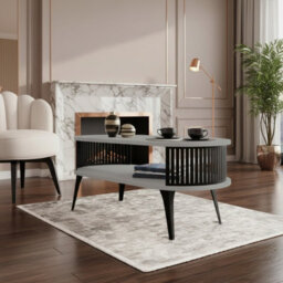Modern Coffee Table Roenni Oval Shape Open Storage Space Black With Light Graphite