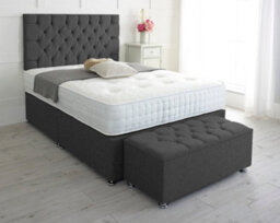 Adore Designs Chesterfield Chenille Divan Bed, With Pocket Mattress & Ottoman Storage Box - 3Ft Single - Black - 0 Drawers - thumbnail 1
