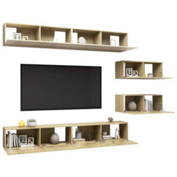Berkfield Modern 6 Piece Tv Cabinet Set Sonoma Oak Engineered Wood - thumbnail 3
