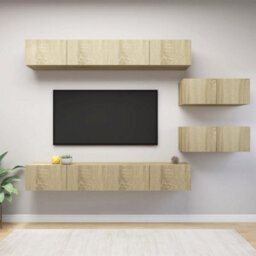 Berkfield Modern 6 Piece Tv Cabinet Set Sonoma Oak Engineered Wood - thumbnail 2